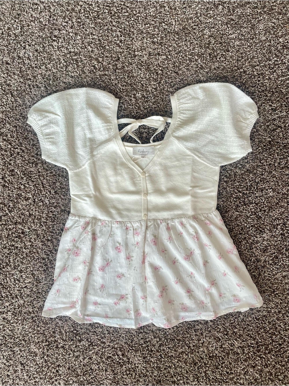 White Floral Peplum Button-Front Top